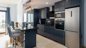 Fridge, microwave, oven, dishwasher