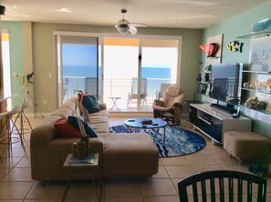 TV, DVD player, books, stereo