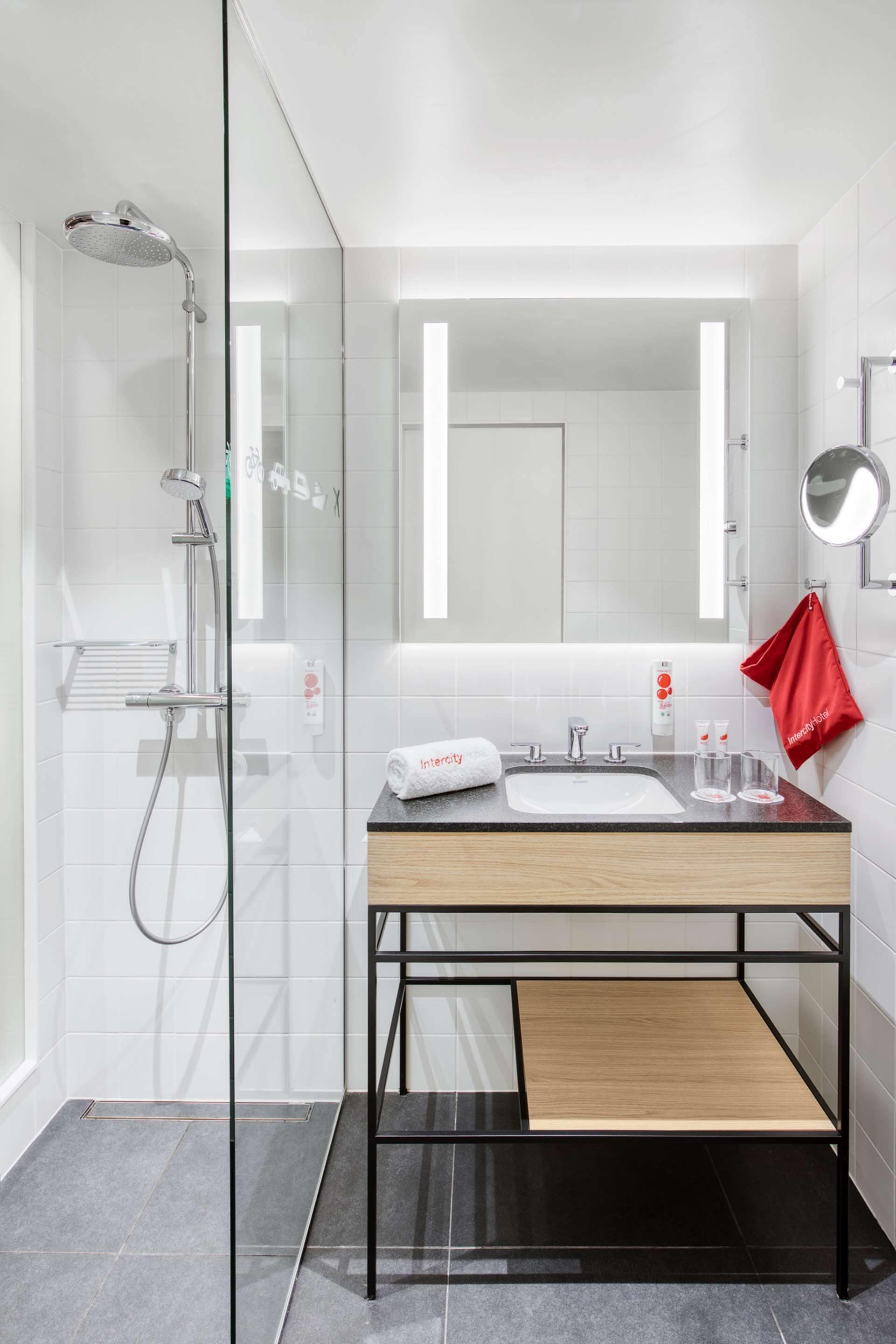 shower, hair dryer, bathrobes, slippers