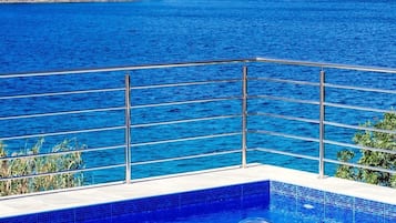 Seasonal outdoor pool, pool loungers