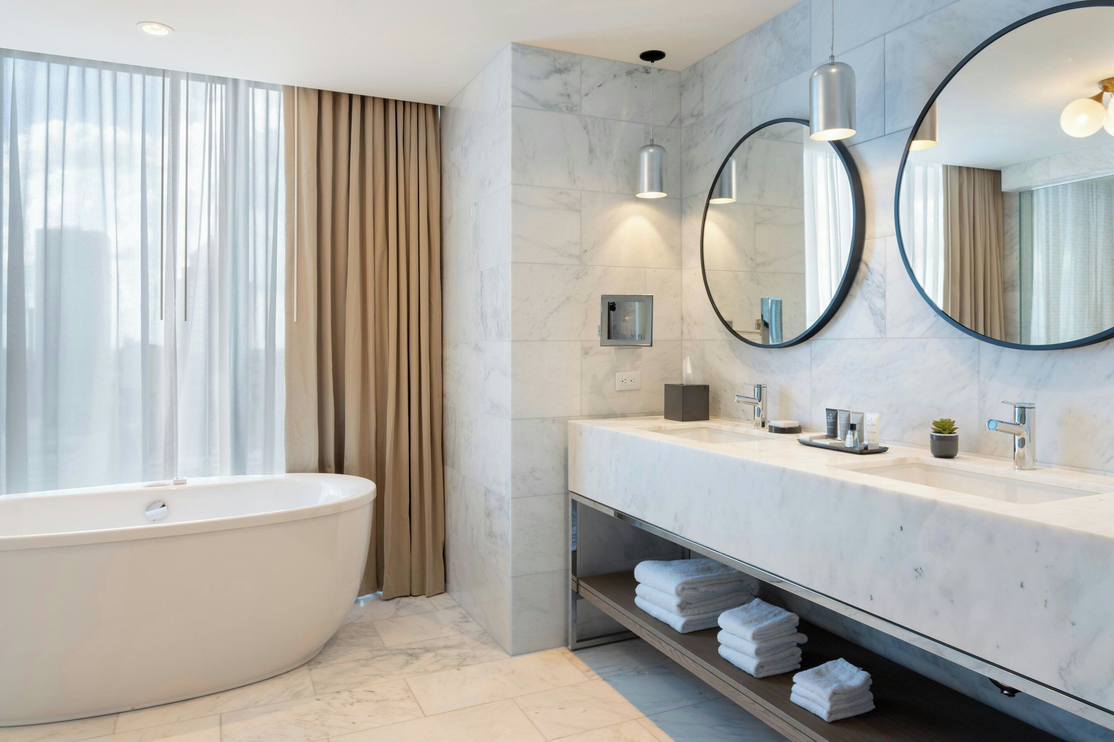 presidential suite, 1 king bed with sofa bed, balcony, harbour view | bathroom | eco-friendly toiletries, hair dryer, towels