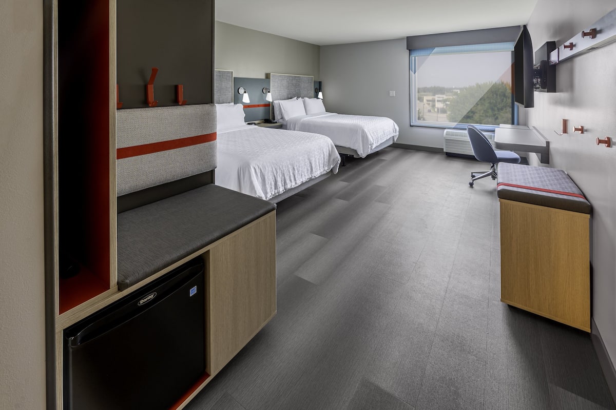 Standard Room, 2 Queen Beds, Accessible (Mobility, Roll-In Shower) | Desk, laptop workspace, blackout drapes, iron/ironing board