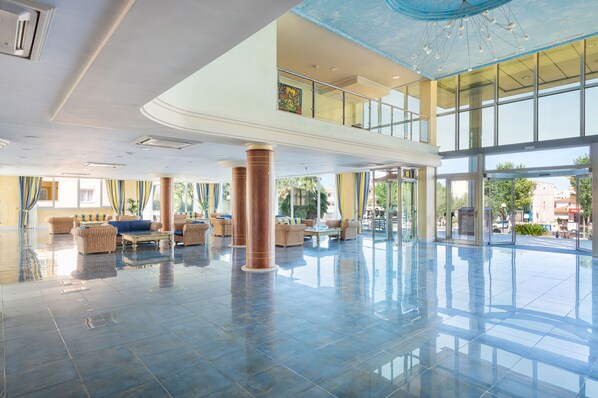 Indoor pool, pool umbrellas, sun loungers