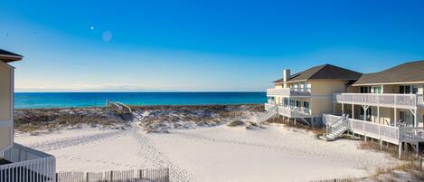 On the beach, sun loungers