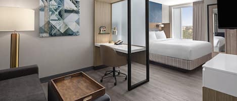 Bureau, espace de travail pour ordinateur portable, rideaux occultants