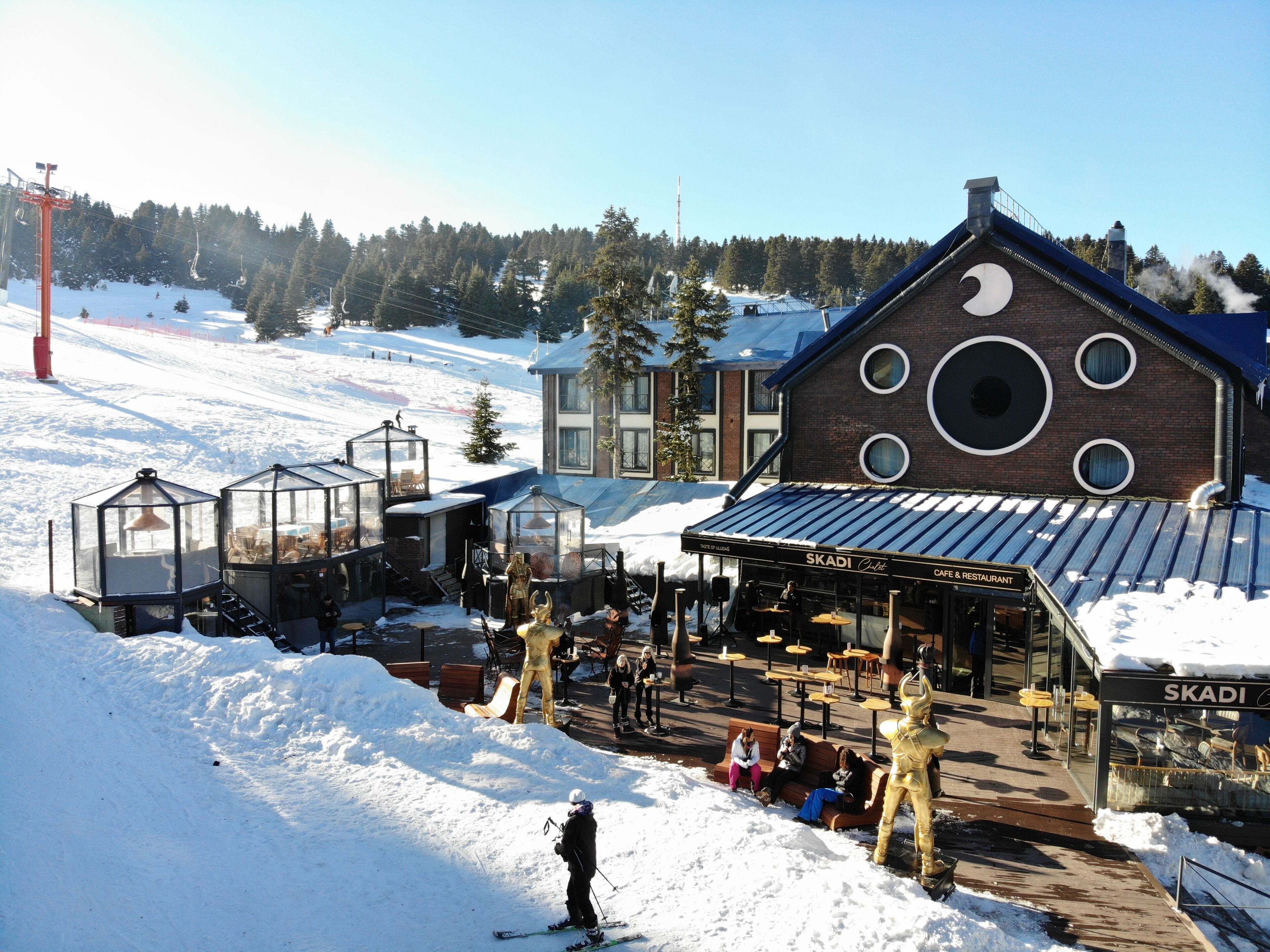 A ski resort with a restaurant named SKADI.