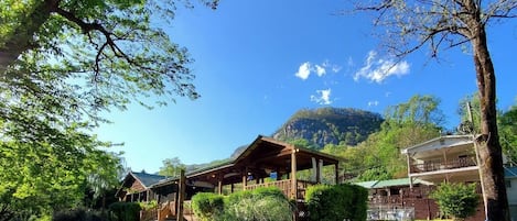 Poolside views, serves lunch and dinner