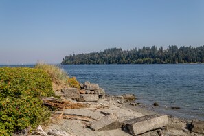 On the beach, sun loungers