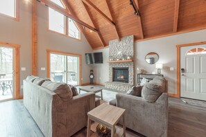 TV, fireplace, table football