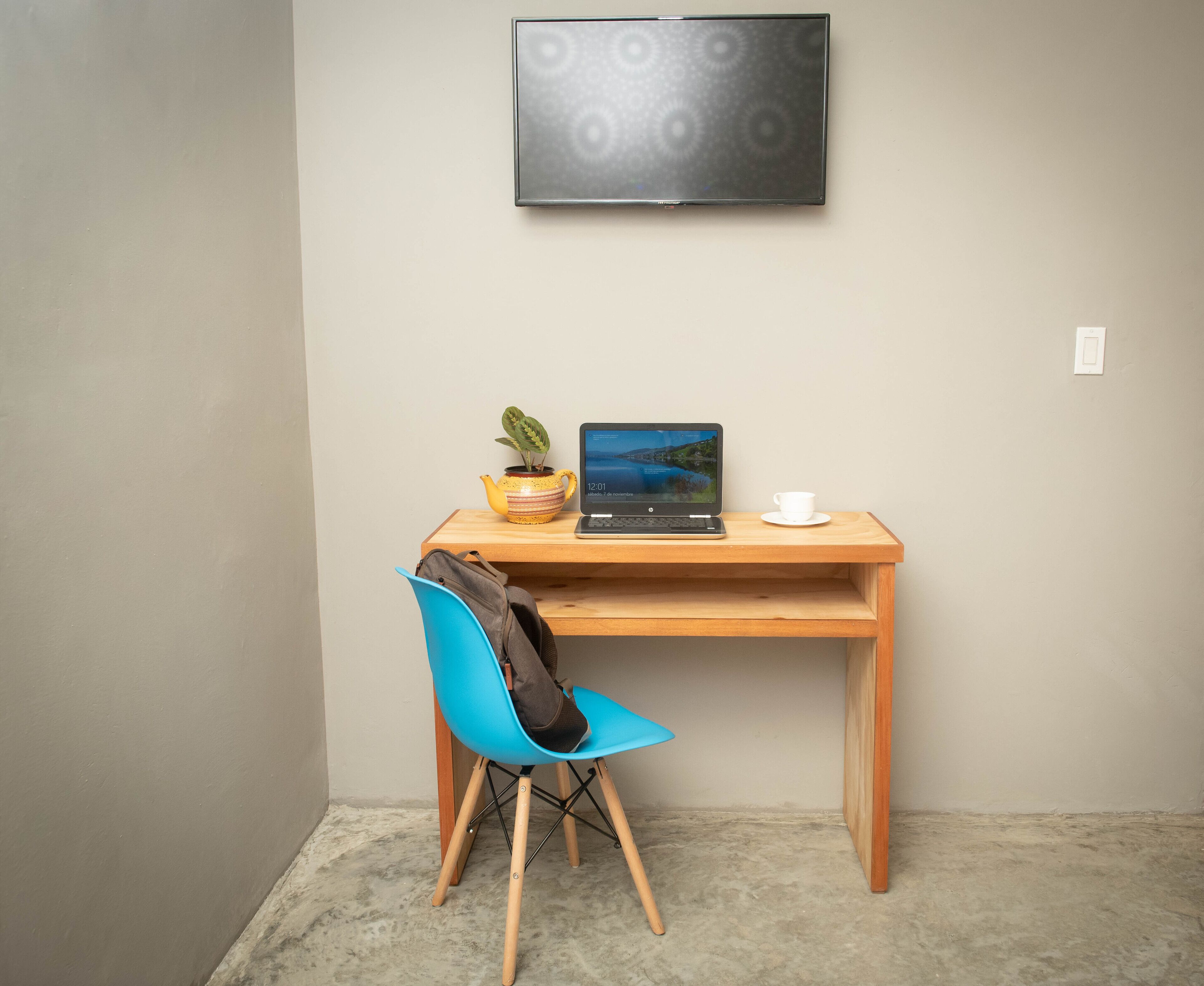 1 bedroom, desk, laptop workspace, blackout curtains