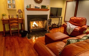 Smart TV, fireplace, video games, DVD player