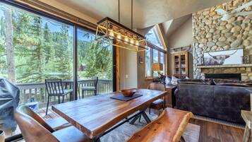 TV, fireplace, DVD player, books