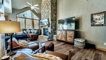 TV, fireplace, DVD player, books