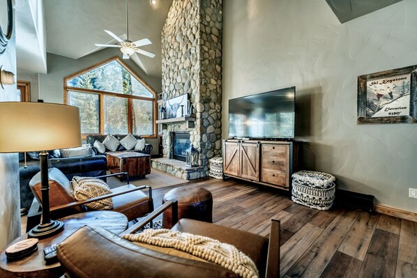 TV, fireplace, DVD player, books