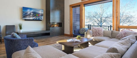 TV, fireplace, foosball