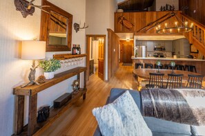 Smart TV, fireplace, video games, DVD player