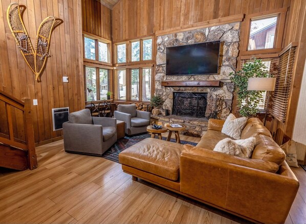 Smart TV, fireplace, video games, DVD player