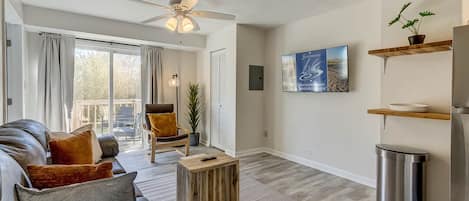 TV, fireplace