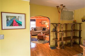 Smart TV, chimenea, reproductor de DVD y libros 