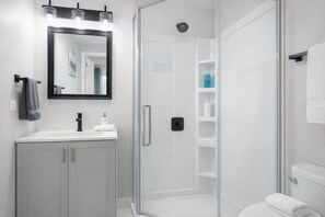 Combined shower/tub, hair dryer