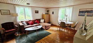 Smart TV, fireplace, DVD player, books