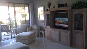 Smart TV, DVD player, video library, stereo