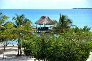 On the beach, sun loungers, beach towels