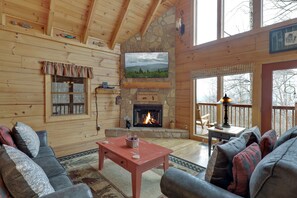 TV, fireplace, video games, DVD player