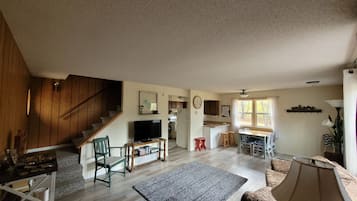 Televisión, reproductor de DVD, libros, videoteca