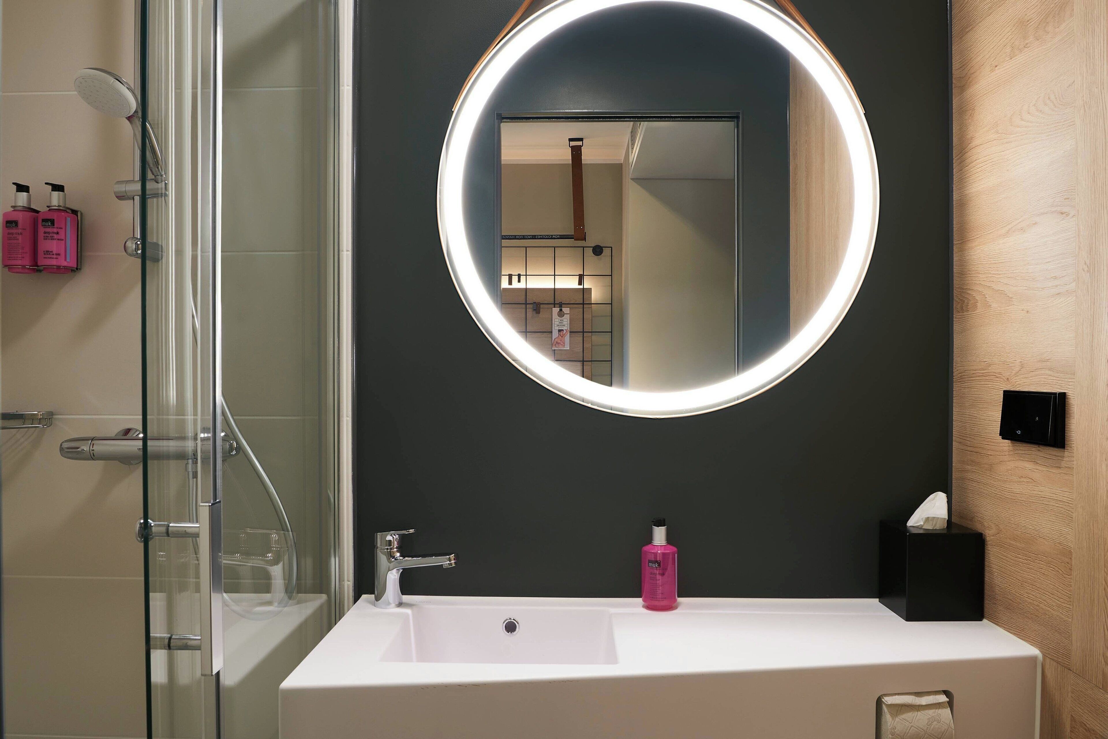 shower, free toiletries, hair dryer