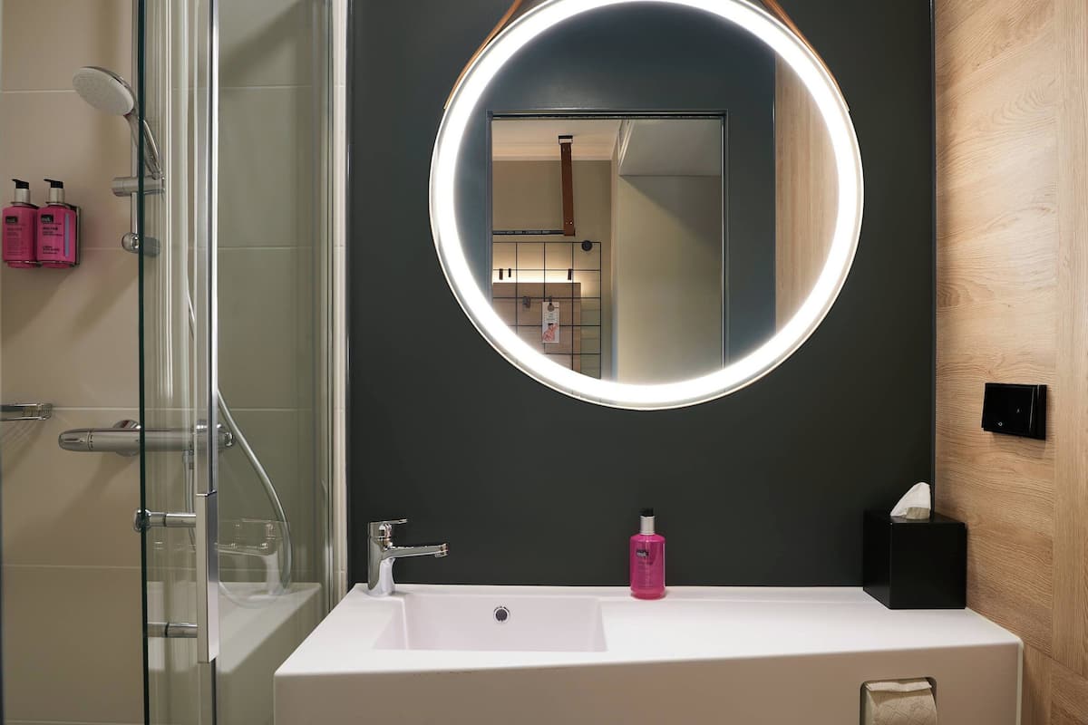 shower, free toiletries, hair dryer