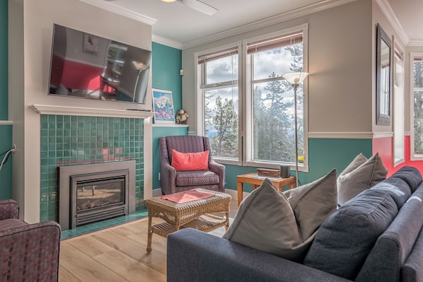 TV, fireplace