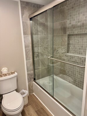 Combined shower/tub, hair dryer