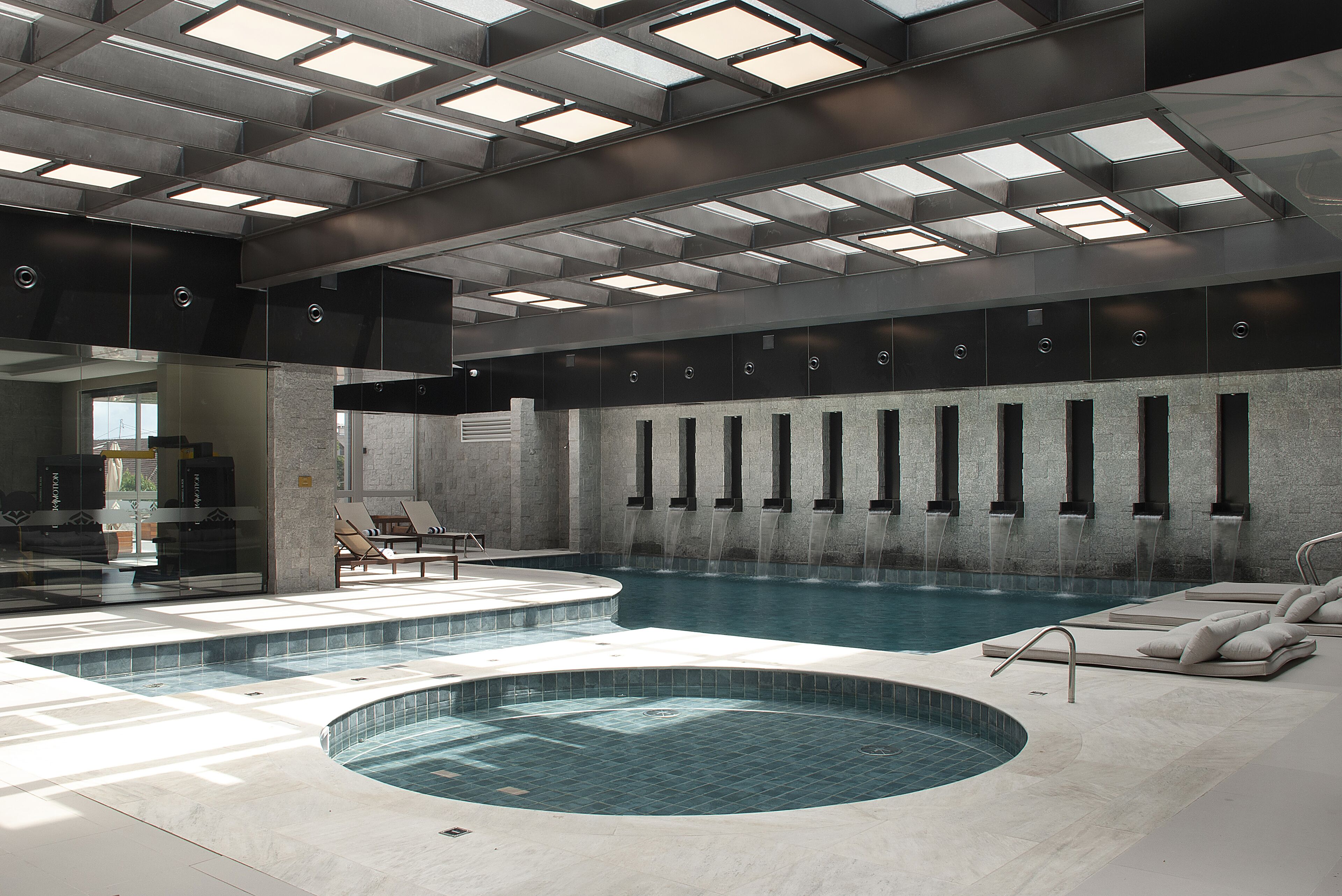 indoor pool, open 9:00 am to 10:00 pm, pool loungers