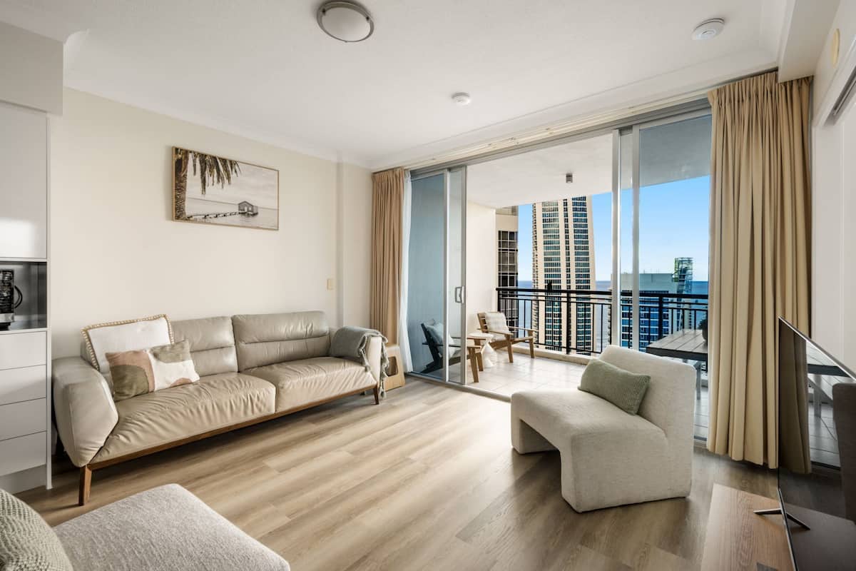 Premium Two-Bedroom Apartment with Ocean View (High Floor) | Living area | 40-inch flat-screen TV with digital channels, TV