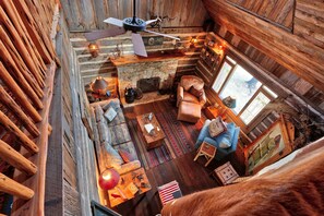 TV, fireplace, offices - Log Cabin at Old Glory Ranch | Take a trip back in time! (Wimberley)