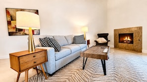 TV, fireplace, printers