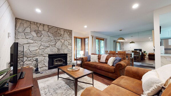 TV connectée, cheminée, lecteur de DVD