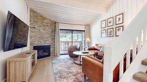 Smart TV, fireplace, DVD player