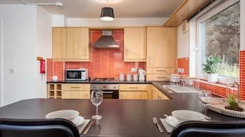 Fridge, microwave, oven, toaster