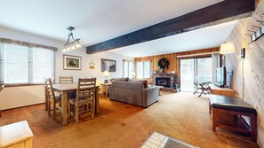 TV, fireplace, DVD player, stereo