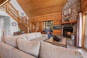 Smart TV, fireplace, DVD player, foosball