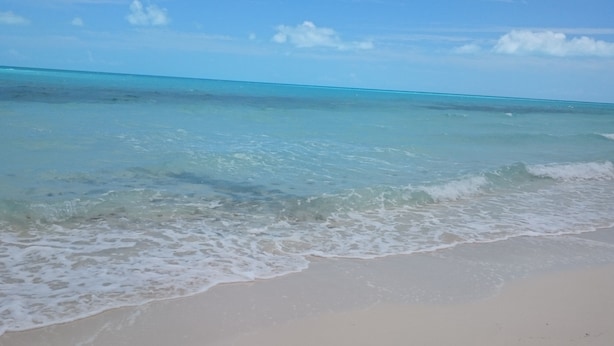Una playa con agua turquesa cristalina y olas suaves.