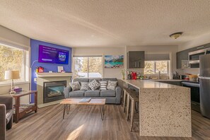 Family Condo | Living area | Fireplace - Banff Boundary Lodge 2 BR Condo & studio (Harvie Heights)