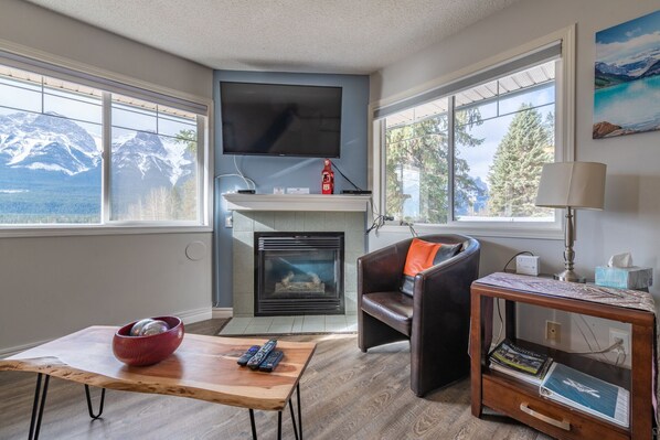 Family Condo | Living area | Fireplace - Banff Boundary Lodge 2 BR Condo & studio (Harvie Heights)
