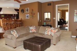 TV, fireplace, DVD player, books