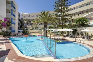 Outdoor pool, pool umbrellas, pool loungers