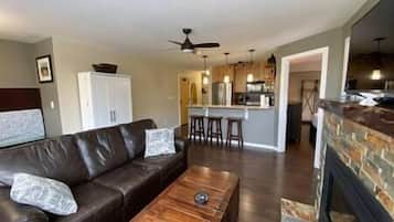 Télévision à écran plat, cheminée