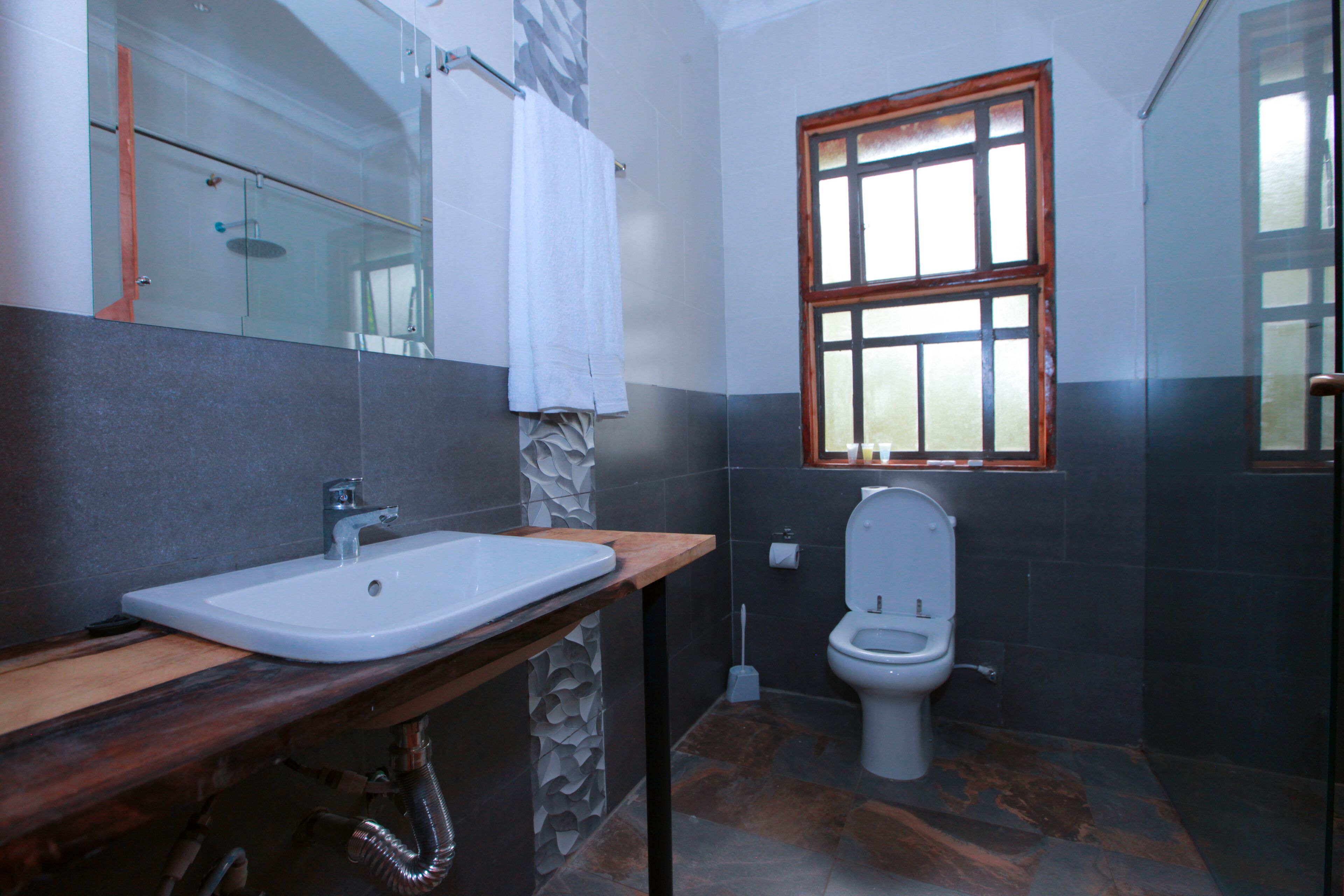 shower, slippers, towels