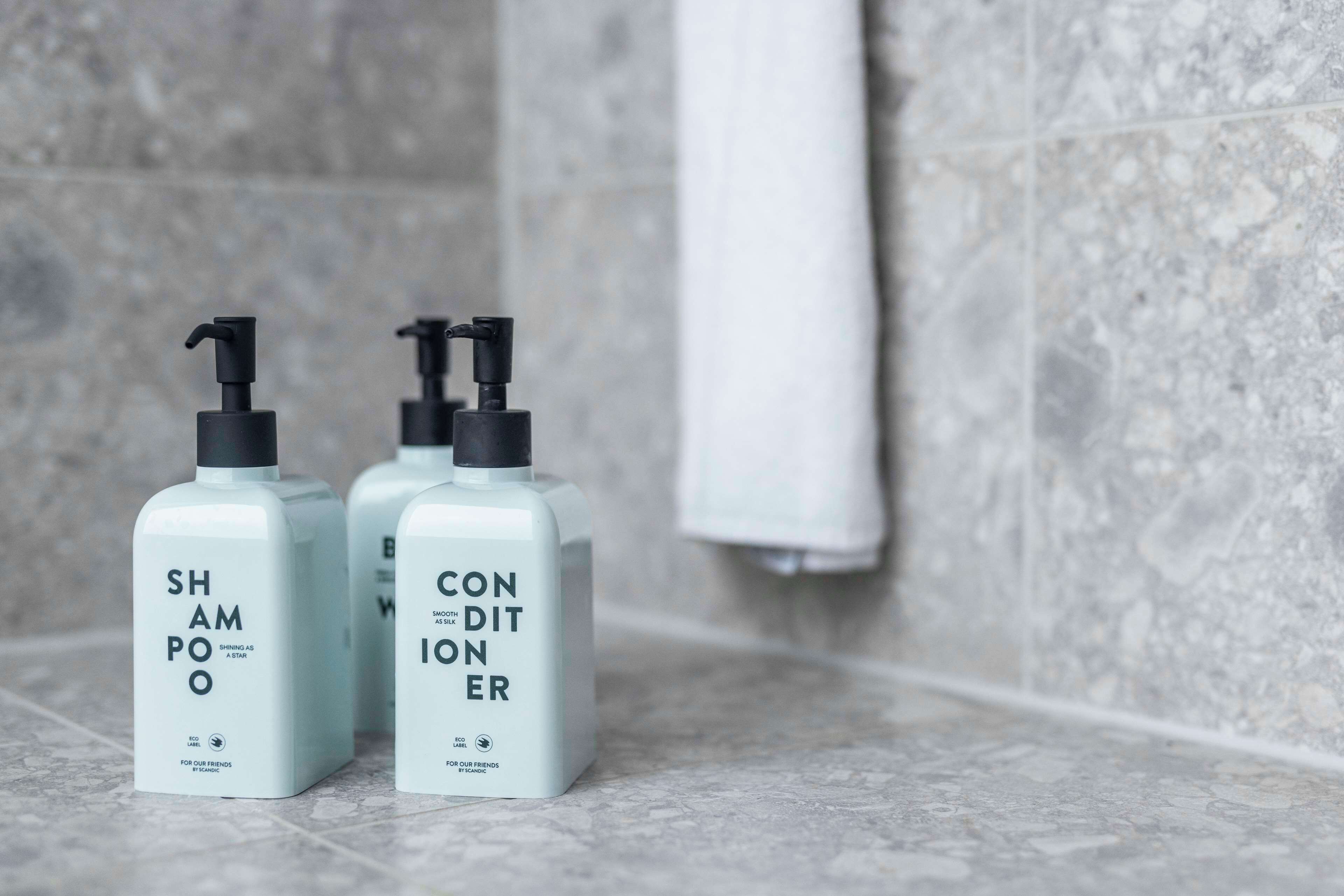 free toiletries, hair dryer, towels